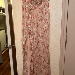 LoveShackFancy Strapless Pink Floral Dress